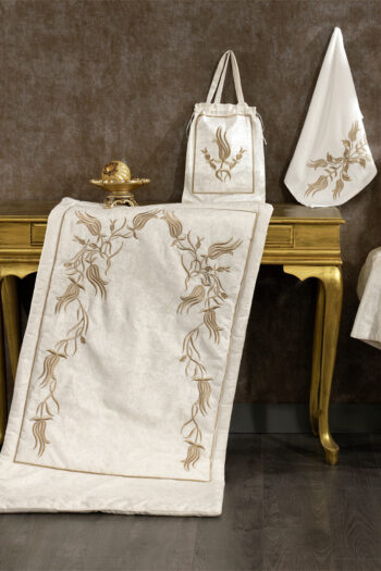 Lale Seccade Seti-Kreme/Gold 4 Parça