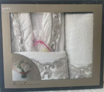 ANNA KARİNA 3 PARÇA BORNOZ SETİ BEYAZ